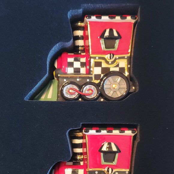 *NEW* Mackenzie Childs Christmas Toyland Train Salt And Pepper Set - Picture 1 of 5